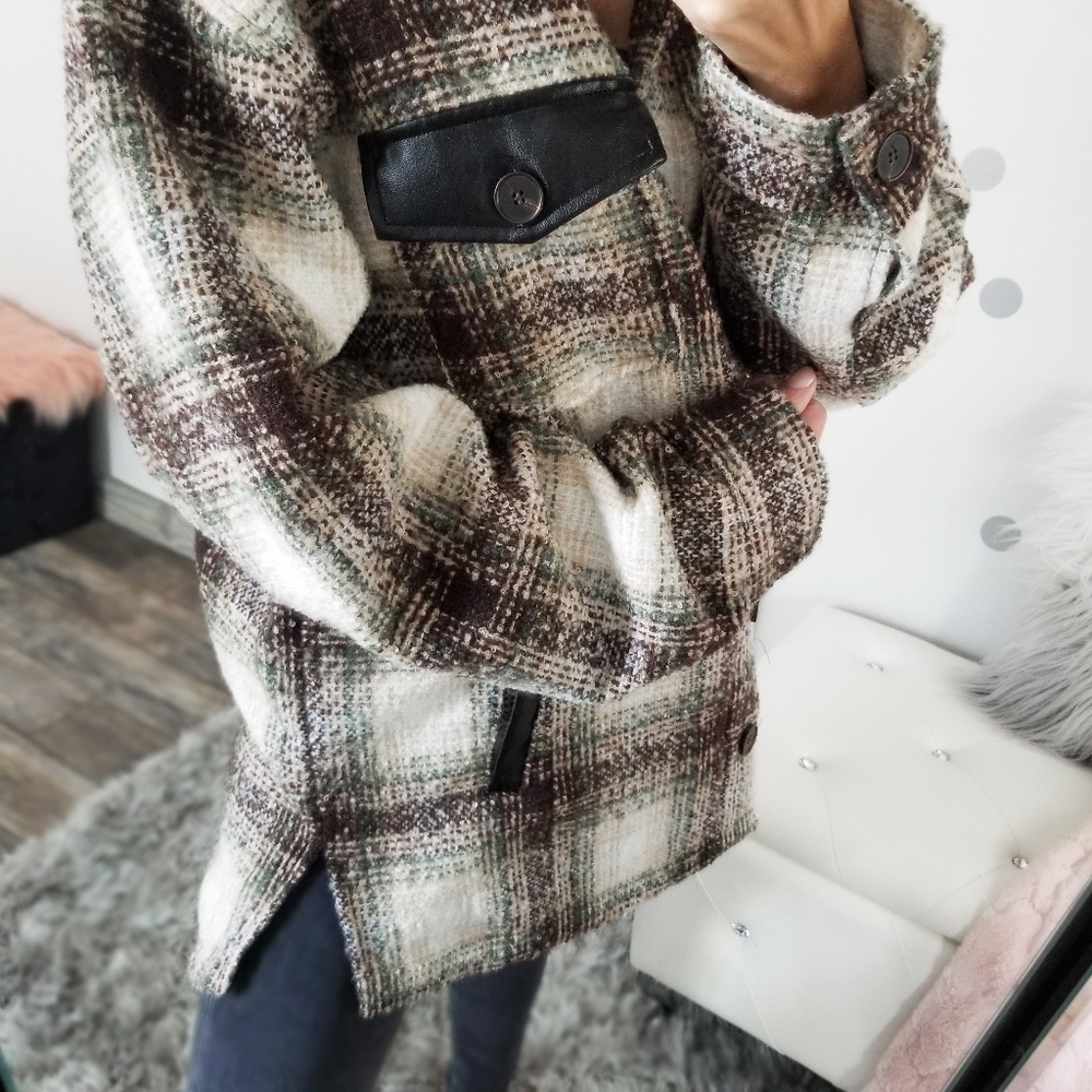 Last1️⃣ Heavyweight Oversized Plaid Button Down Coat Fall Winter Coat - Picture 7 of 11